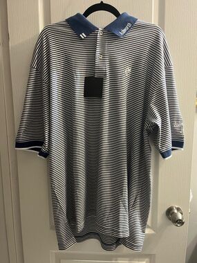 Ashworth Navy & White Striped Polo with Contrast Collar